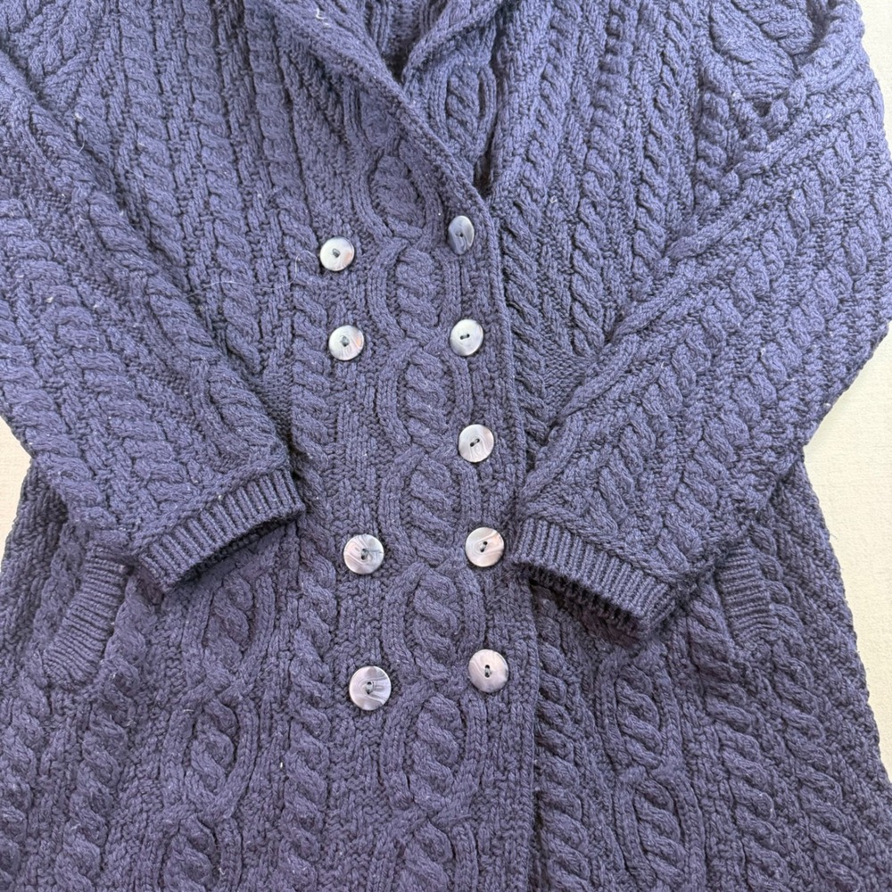Aran Crafts Cardigan Sweater Womens Medium Navy Blue Excellent Merino Wool Irish - Picture 2 of 8